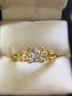 3 Stone CZ 925 gold vermeil ring